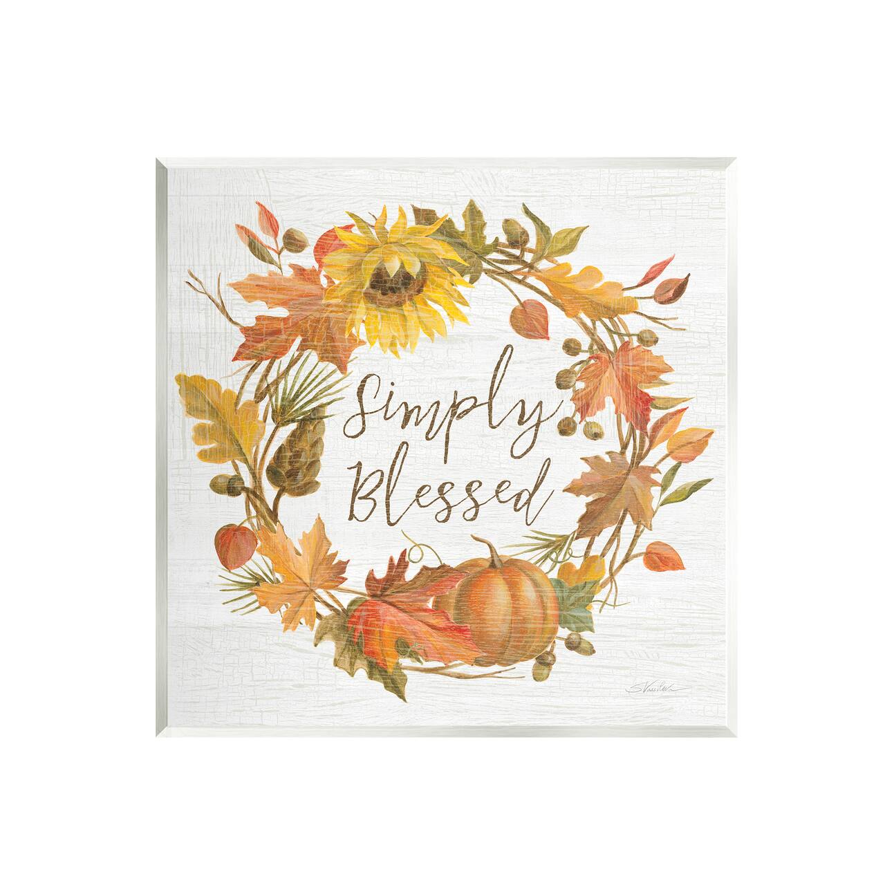 Stupell Industries Simply Blessed Autumn Wreath Wall Plaque Art